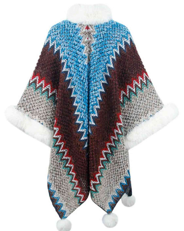 Color Block Open Front Poncho