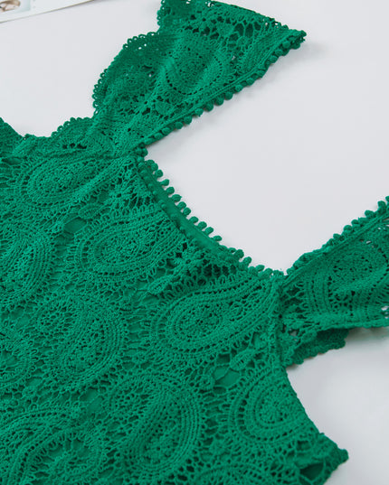 Paisley Square Neck Capped Sleeve Lace Tank