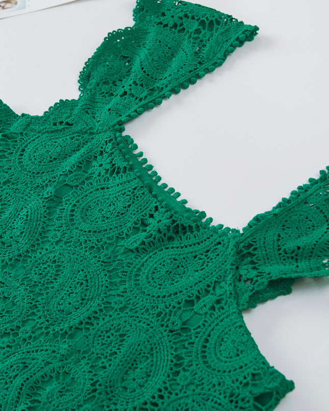 Paisley Square Neck Capped Sleeve Lace Tank