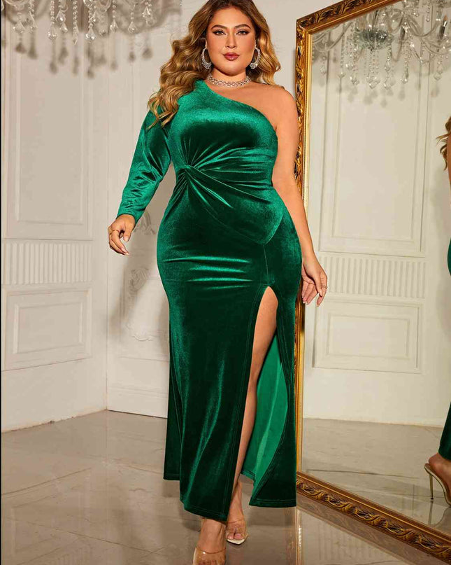 Plus Size One-Shoulder Twisted Split Dress