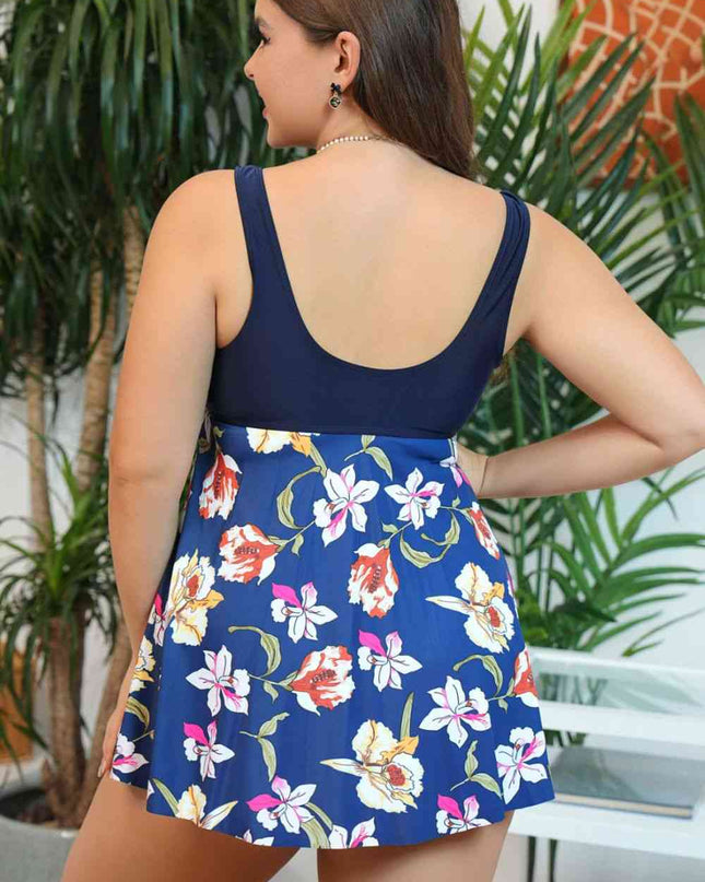 Plus Size Floral Ruched Sleeveless Swim Top