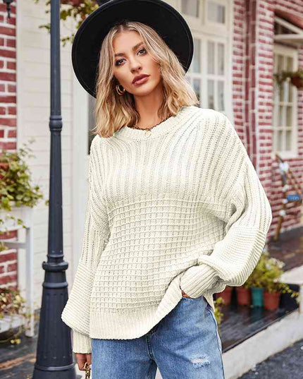 Round Neck Dropped Shoulder Sweater