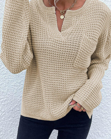 Notched Long Sleeve Sweater
