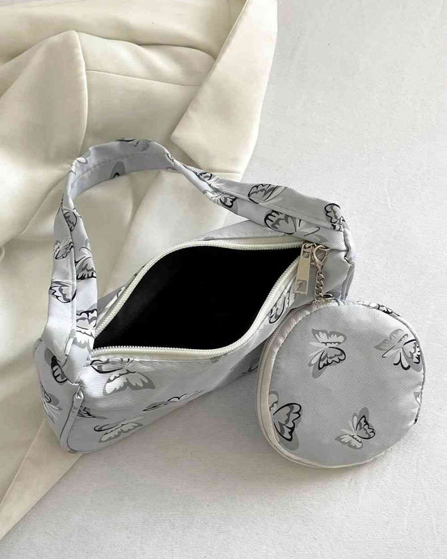 Butterfly Print Shoulder Bag with Purse