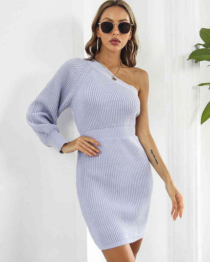 One-Shoulder Mini Sweater Dress