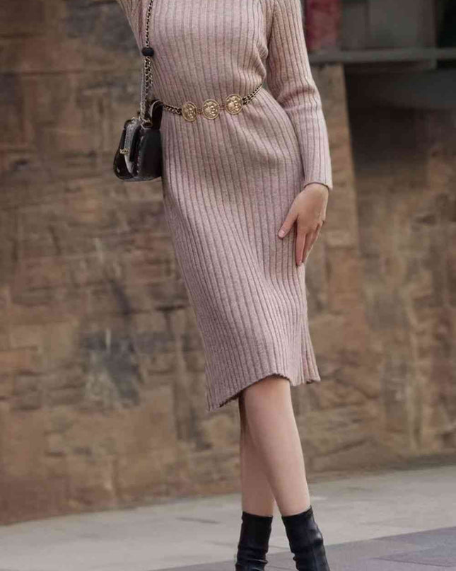 Ribbed Mock Neck Sweater Dress