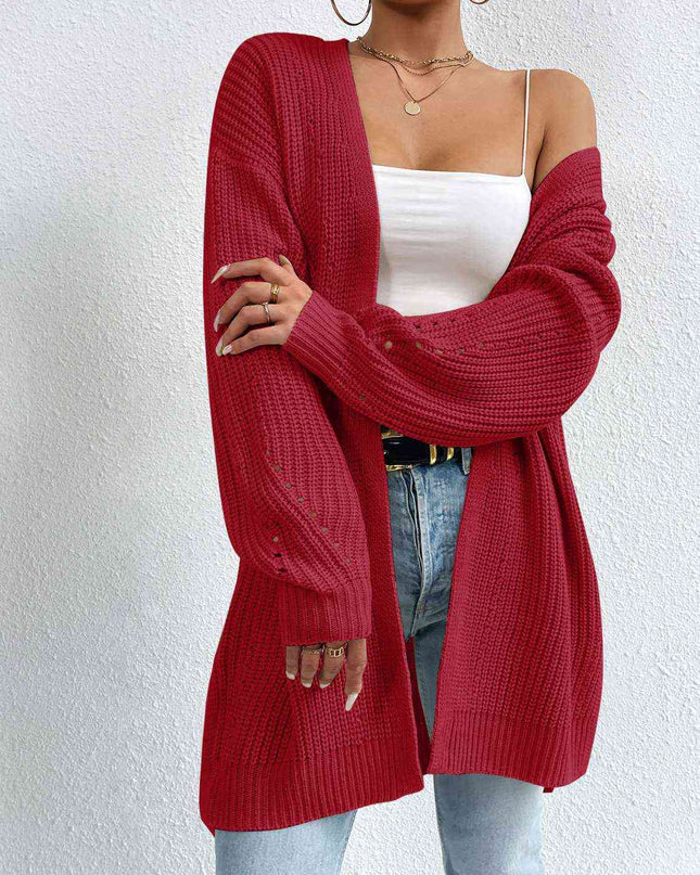 Open Front Dropped Shoulder Slit Cardigan