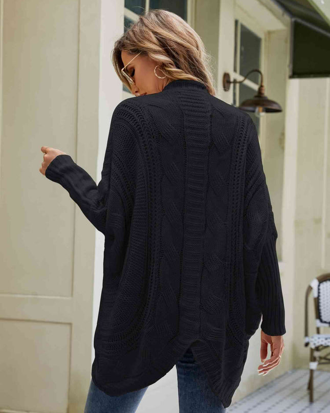 Mixed Knit Open Front Dolman Sleeve Cardigan