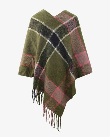 Plaid Fringe Detail Poncho