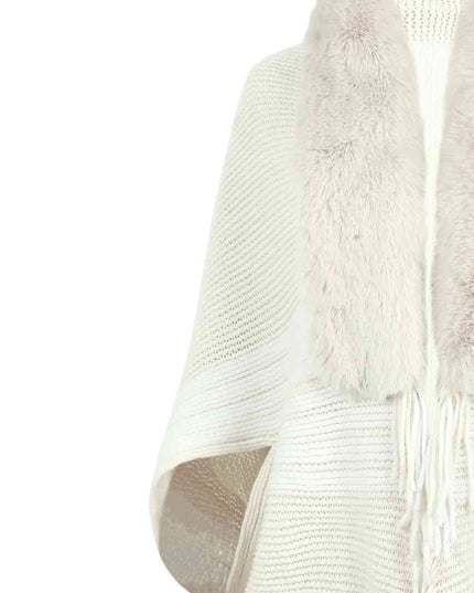 Striped Fringe Detail Long Sleeve Poncho