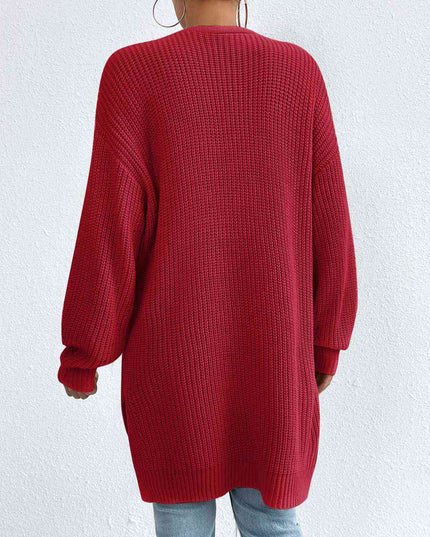 Open Front Dropped Shoulder Slit Cardigan