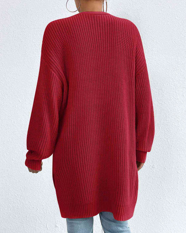 Open Front Dropped Shoulder Slit Cardigan