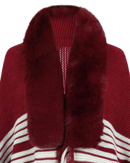 Striped Fringe Detail Long Sleeve Poncho
