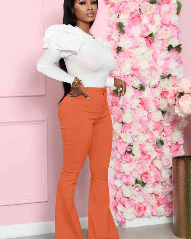 Leg-Of-Mutton Sleeve Top and Flare Pants Set