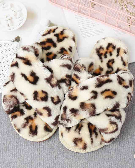 Faux Fur Crisscross Strap Slippers