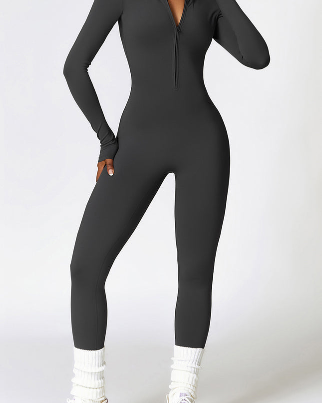Zip Up Long Sleeve Slim Active Jumpsuit