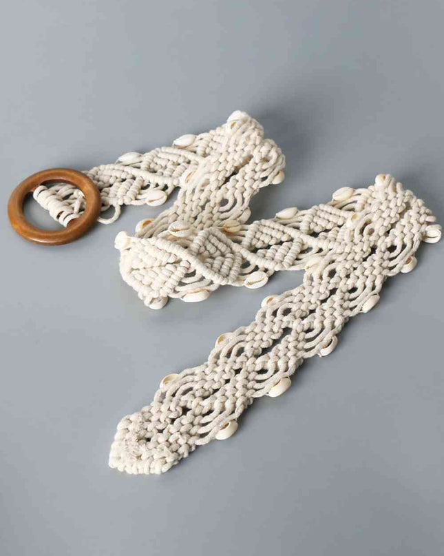 Shell Braid Belt with Wood Buckle