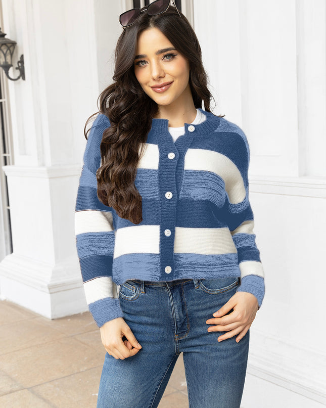 Striped Button Up Long Sleeve Cardigan