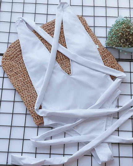 Halter Neck Deep V Tied One-Piece Swimsuit