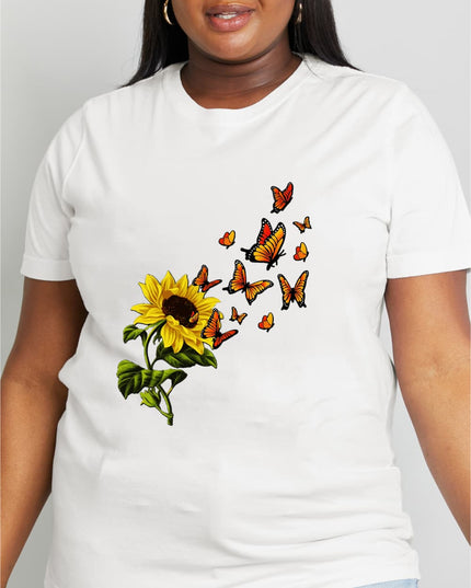 Simply Love Full Size Sunflower Butterfly Graphic Cotton Tee