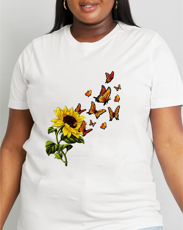 Simply Love Full Size Sunflower Butterfly Graphic Cotton Tee