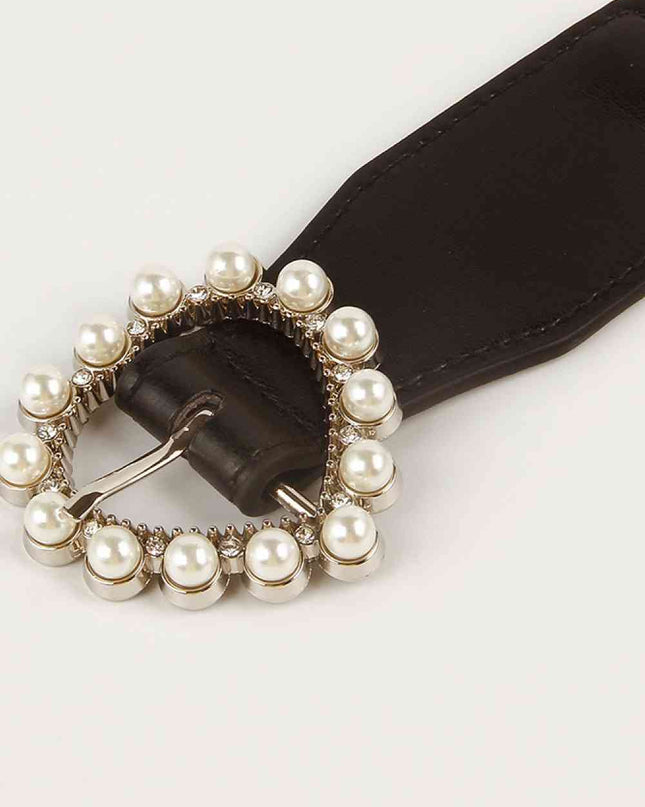 Pearl Heart Buckle Elastic Belt
