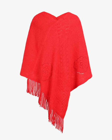 Pearl Trim Fringe Hem Poncho