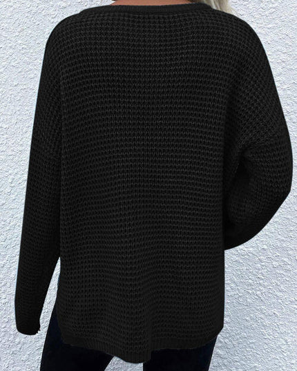 Notched Long Sleeve Sweater