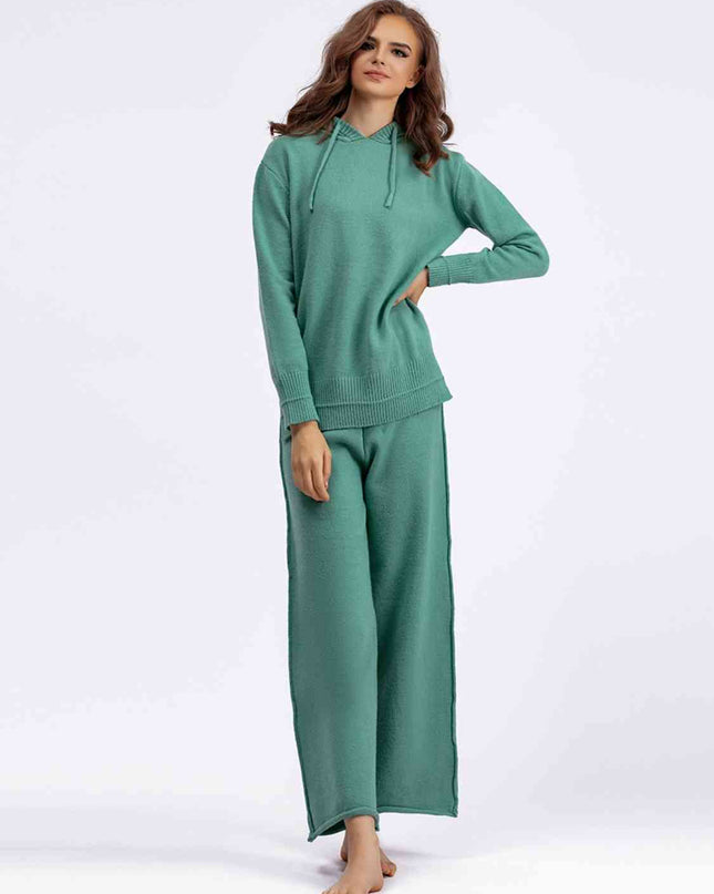 Long Sleeve Hooded Sweater and Knit Pants Set