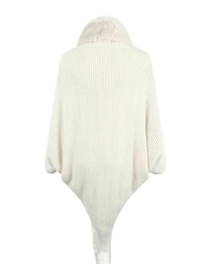 Striped Fringe Detail Long Sleeve Poncho