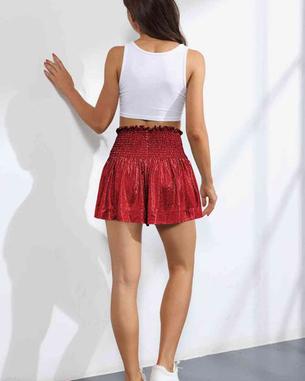 Glitter Smocked High-Waist Shorts