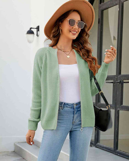 Zip-Up Round Neck Cardigan