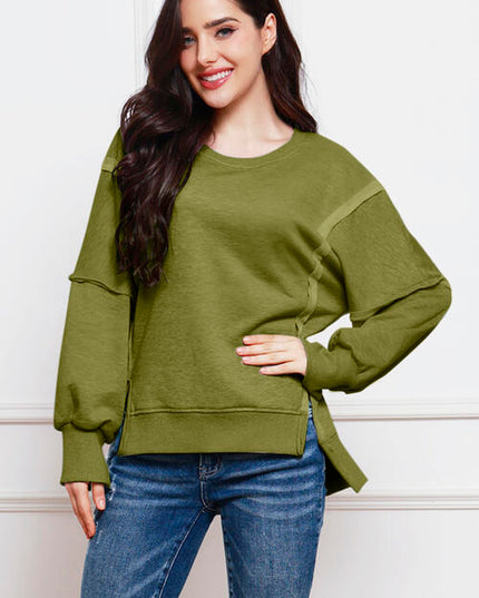 Exposed Seam High-Low Slit Sweatshirt