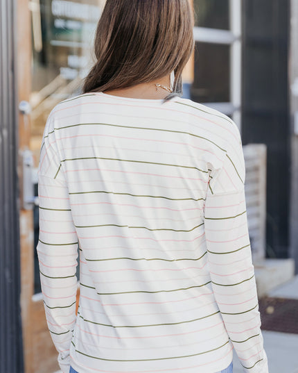 Striped Dropped Shoulder V-Neck Top