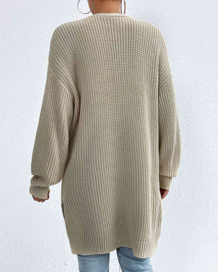 Open Front Dropped Shoulder Slit Cardigan