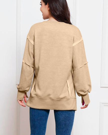 Exposed Seam High-Low Slit Sweatshirt