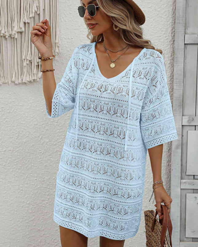 Openwork V-Neck Mini Knit Dress