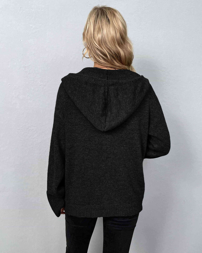 Button-Down Long Sleeve Hooded Sweater