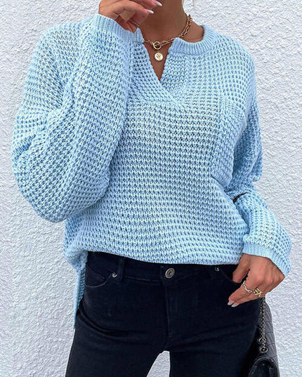 Notched Long Sleeve Sweater
