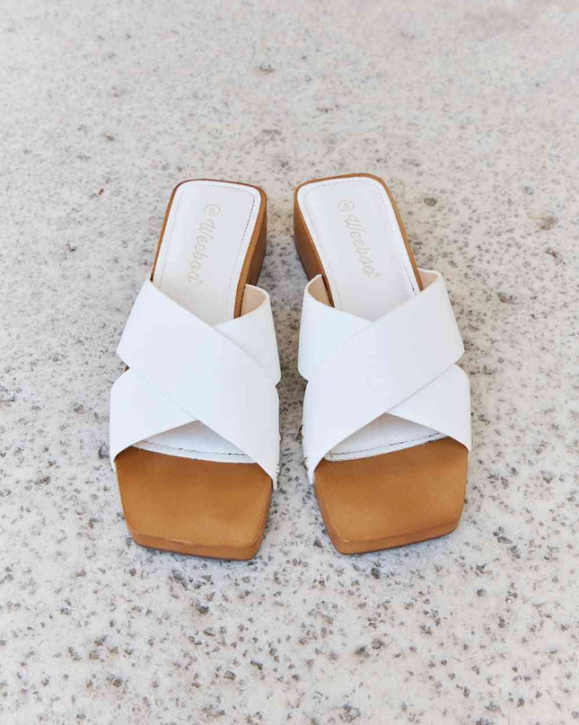 Weeboo Step Into Summer Criss Cross Wooden Clog Mule in White