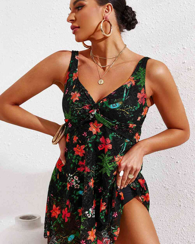 Full Size Twist Front Sleeveless Swim Dress