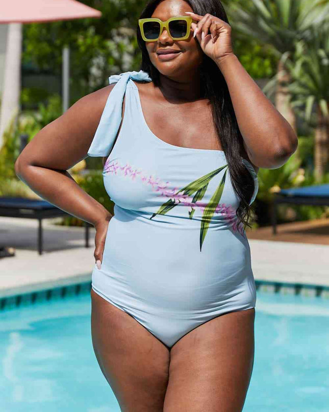 Marina West Swim Vacay Mode One Shoulder Swimsuit in Pastel Blue