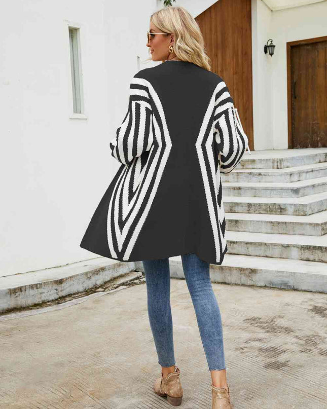 Woven Right Two-Tone Open Front Fuzzy Longline Cardigan