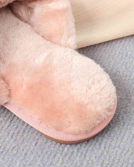 Faux Fur Crisscross Strap Slippers