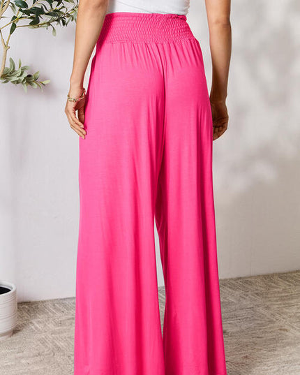 Double Take Full Size Smocked Wide Waistband Wide Leg Pants
