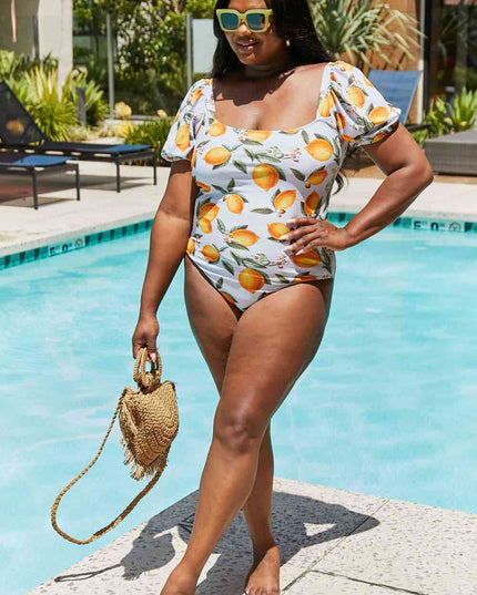 Marina West Swim Salty Air Puff Sleeve One-Piece in Citrus Orange
