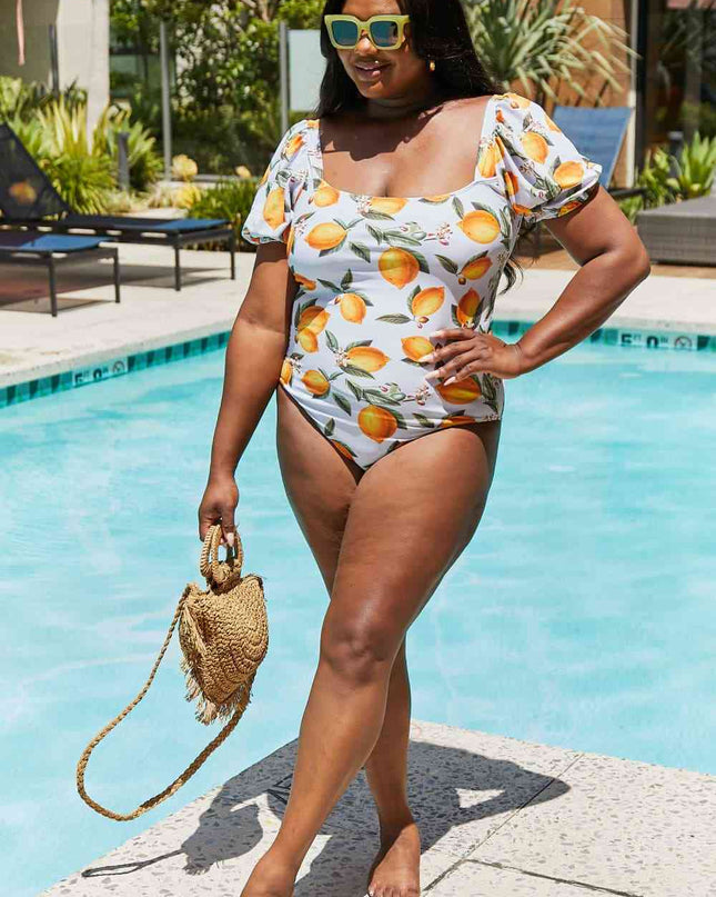 Marina West Swim Salty Air Puff Sleeve One-Piece in Citrus Orange