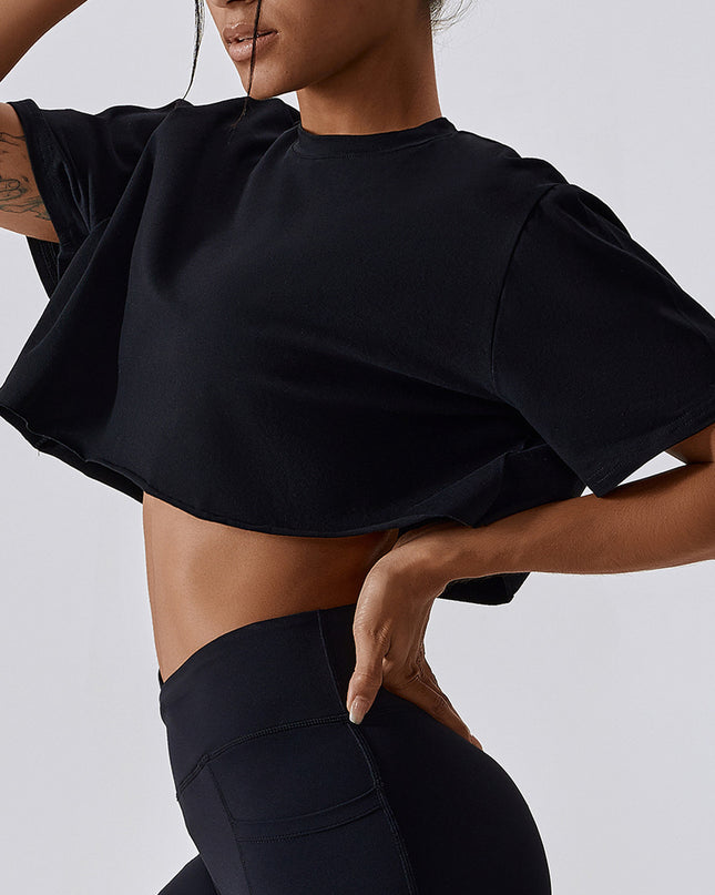 Cropped Round Neck Short Sleeve Active Top