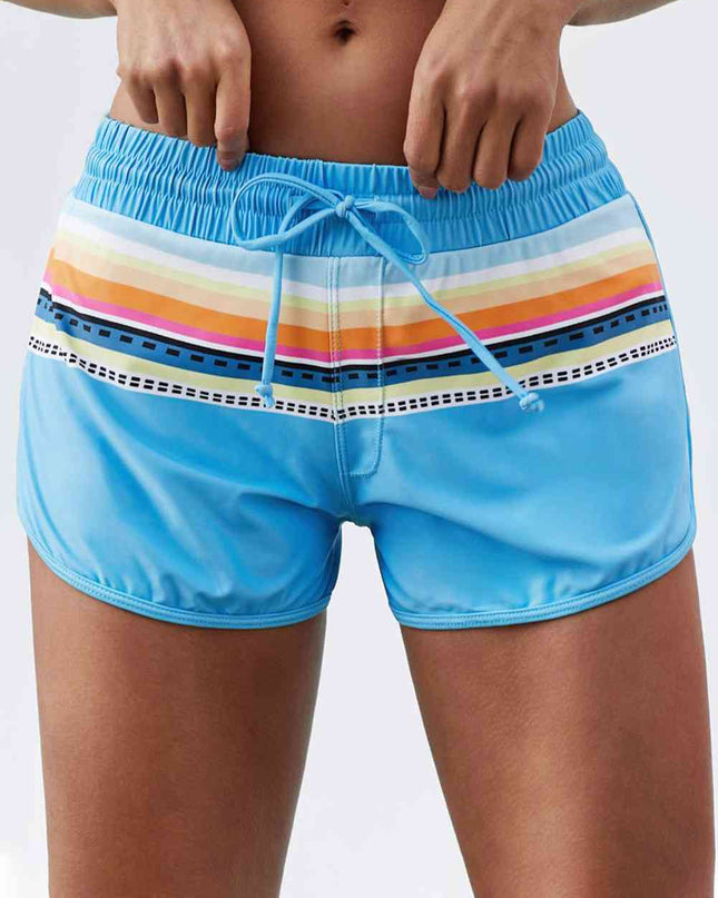 Striped Drawstring Elastic Board Shorts