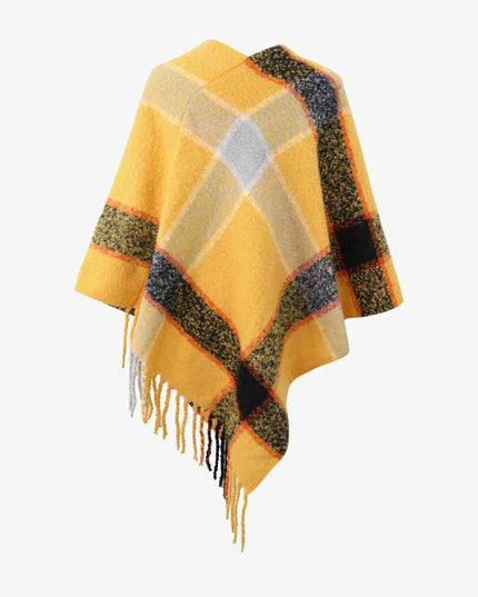 Plaid Fringe Detail Poncho